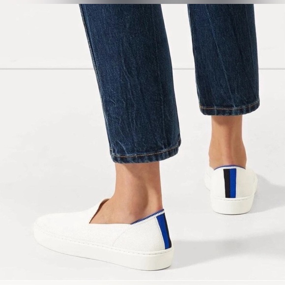 Rothy's White and Navy Slip-On Sneakers Size 8.5 - Picture 2 of 12